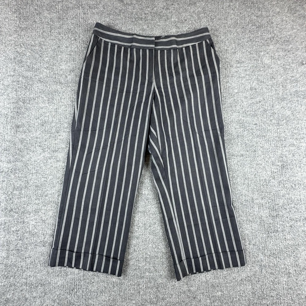 Apostrophe Capri Pants Womens 12 Gray Stripe Twill Cuffed Crop Stretch Casual